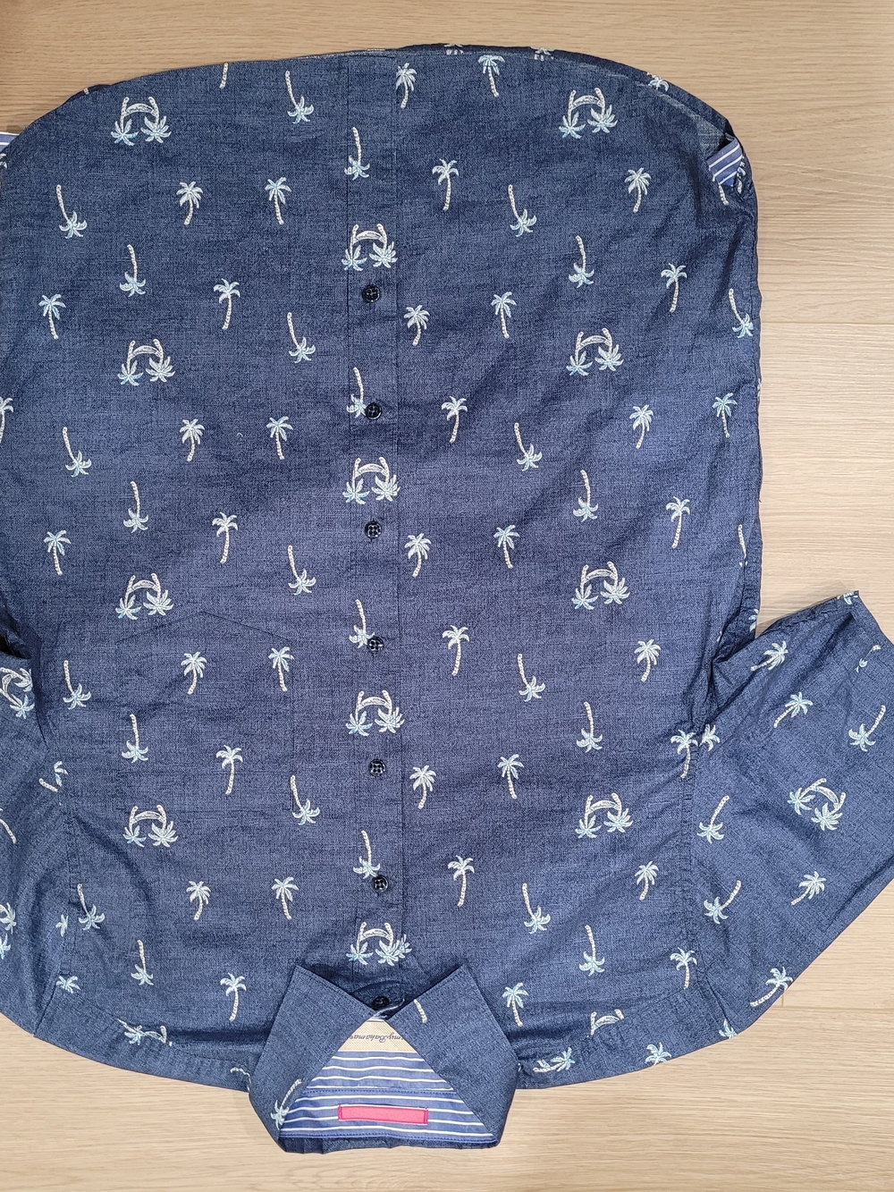Men's Navy Palm-Print Button-Up Shirt
